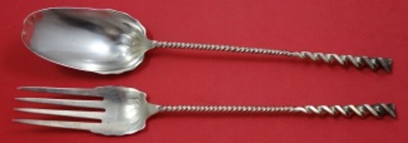 Whiting Sterling Silver Square Twist #5 Salad Serving Set 2-Piece 11" (1 of 2)