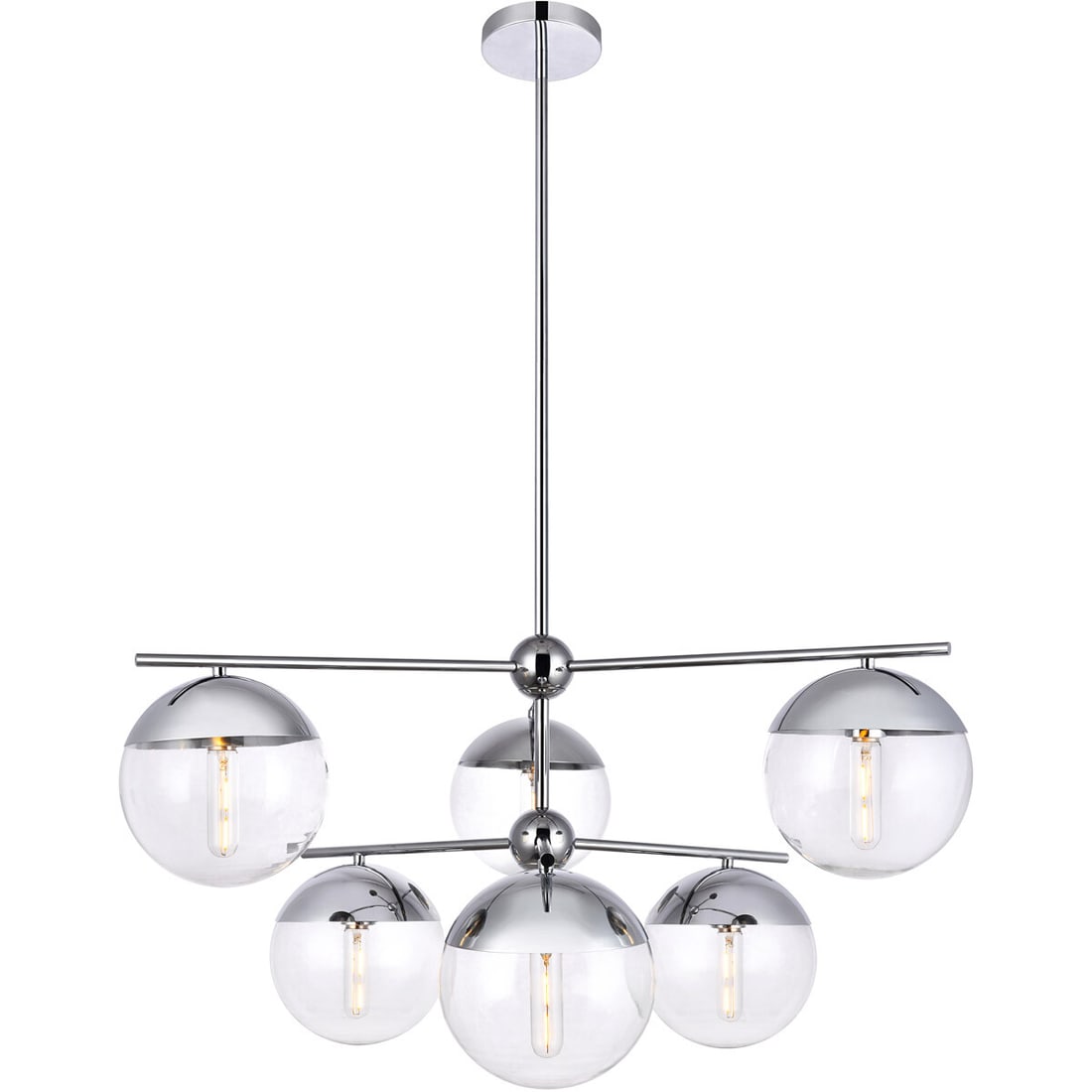Eclipse Modern Chrome Pendant Chandelier with Six Clear Glass Globes 36 Inch (1 of 10)