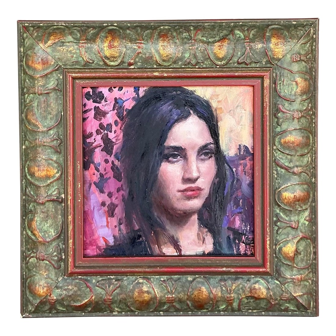 Vintage Boho Original Oil Portrait Artwork on Board 10x10 (1 of 6)