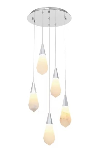 Amora 5-Light Chrome Pendant with Spanish Alabaster Diamond Shades (1 of 10)