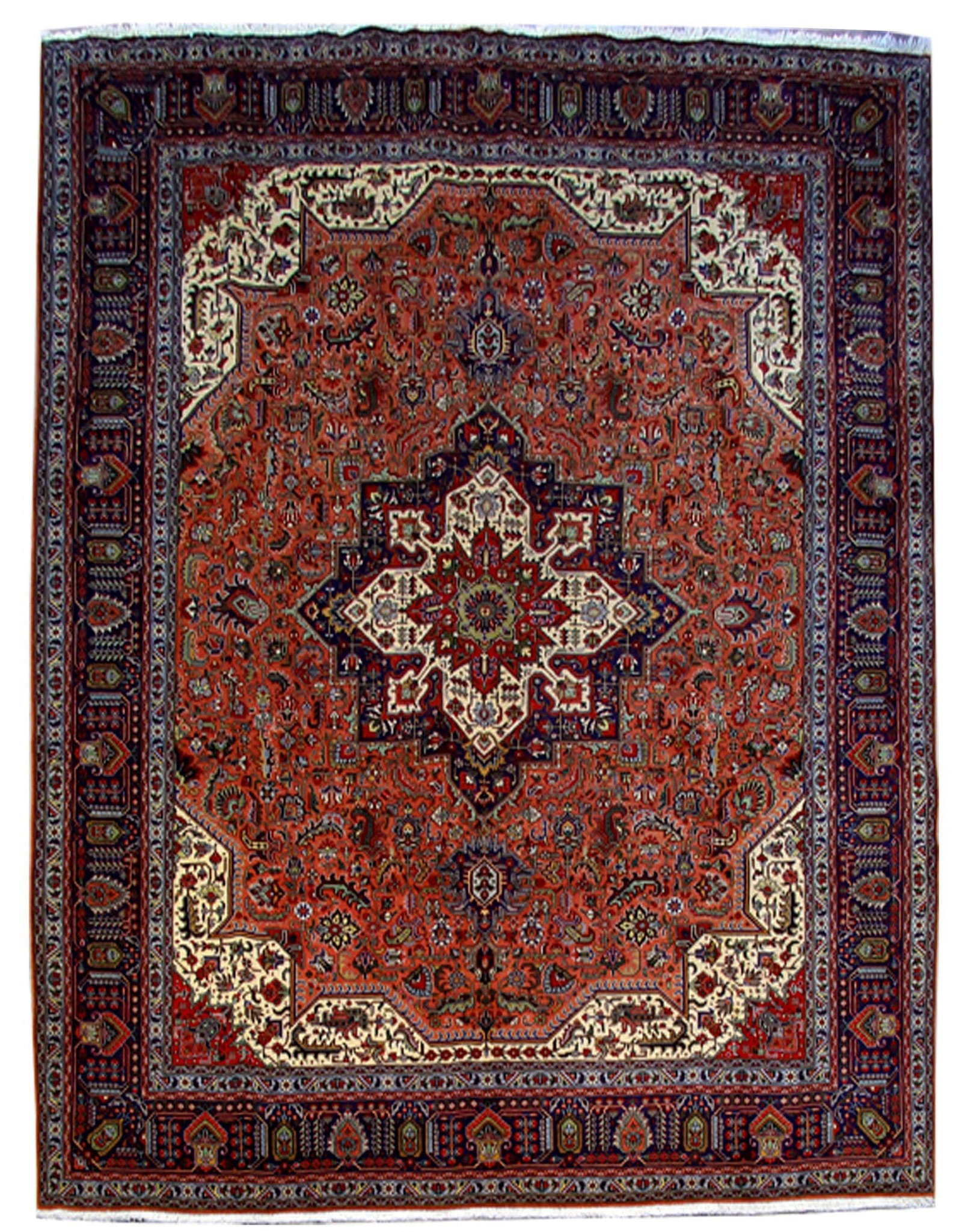Persian Tabriz Rug 9'10" x 12'11" Handmade Rust Wool Design: Persian Tabriz Rug 9'10" x 12'11" Handmade Rust Wool Design Free continental US Shipping Experience the luxurious underfoot comfort of this handcrafted Persian Tabriz rug, measuring 9' 10" x 12' 11".