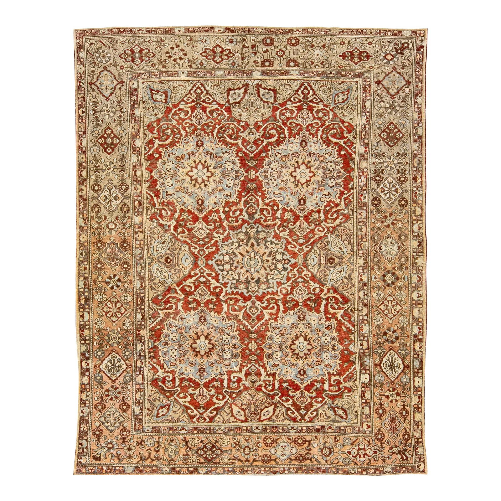 Antique Bakhtiari Wool Rug Red-Rust Rosette Design 9'7 x 12'2 (1 of 9)