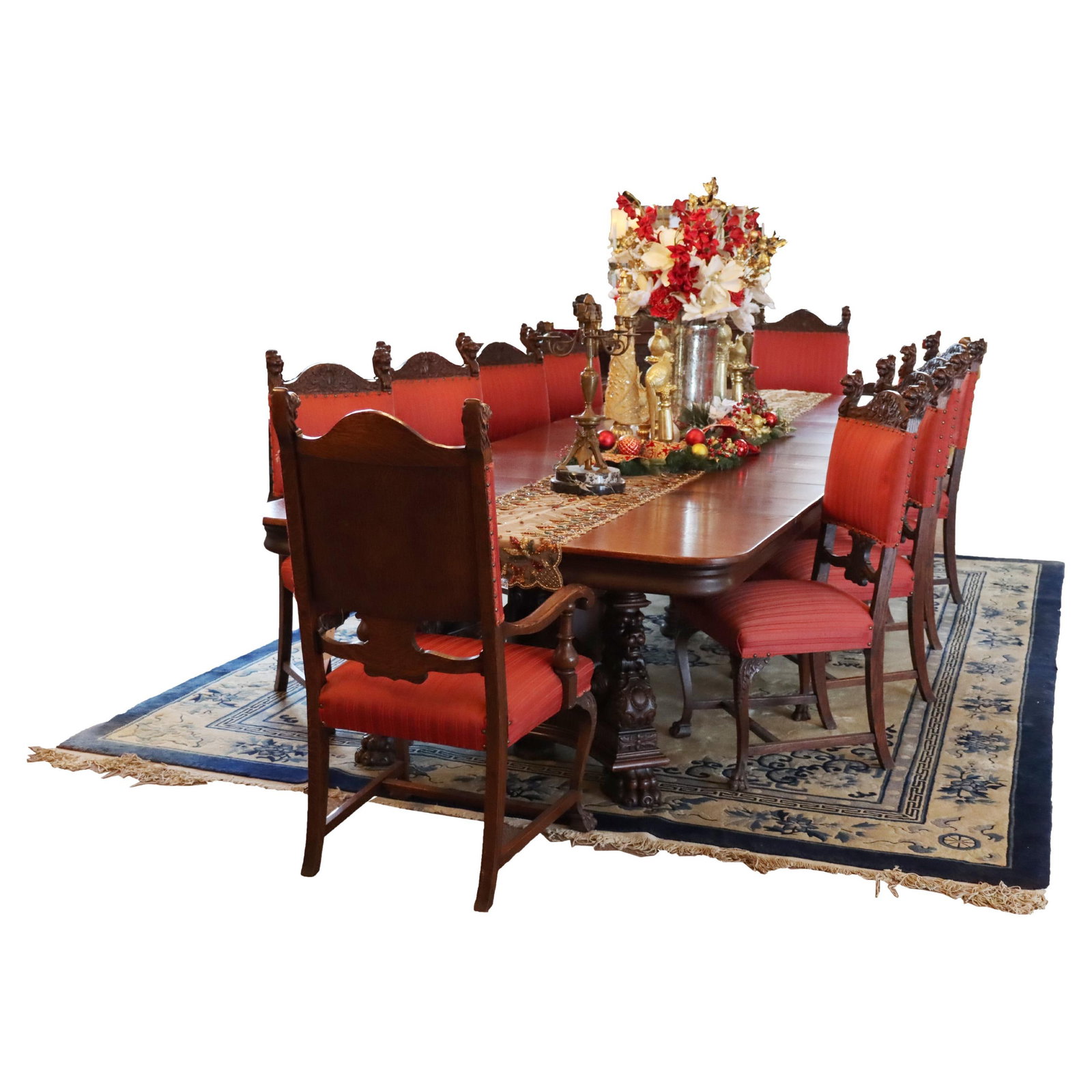 RJ Horner 154 Inch Oak Banquet Table with 8 Leaves and Winged Griffins (1 of 18)