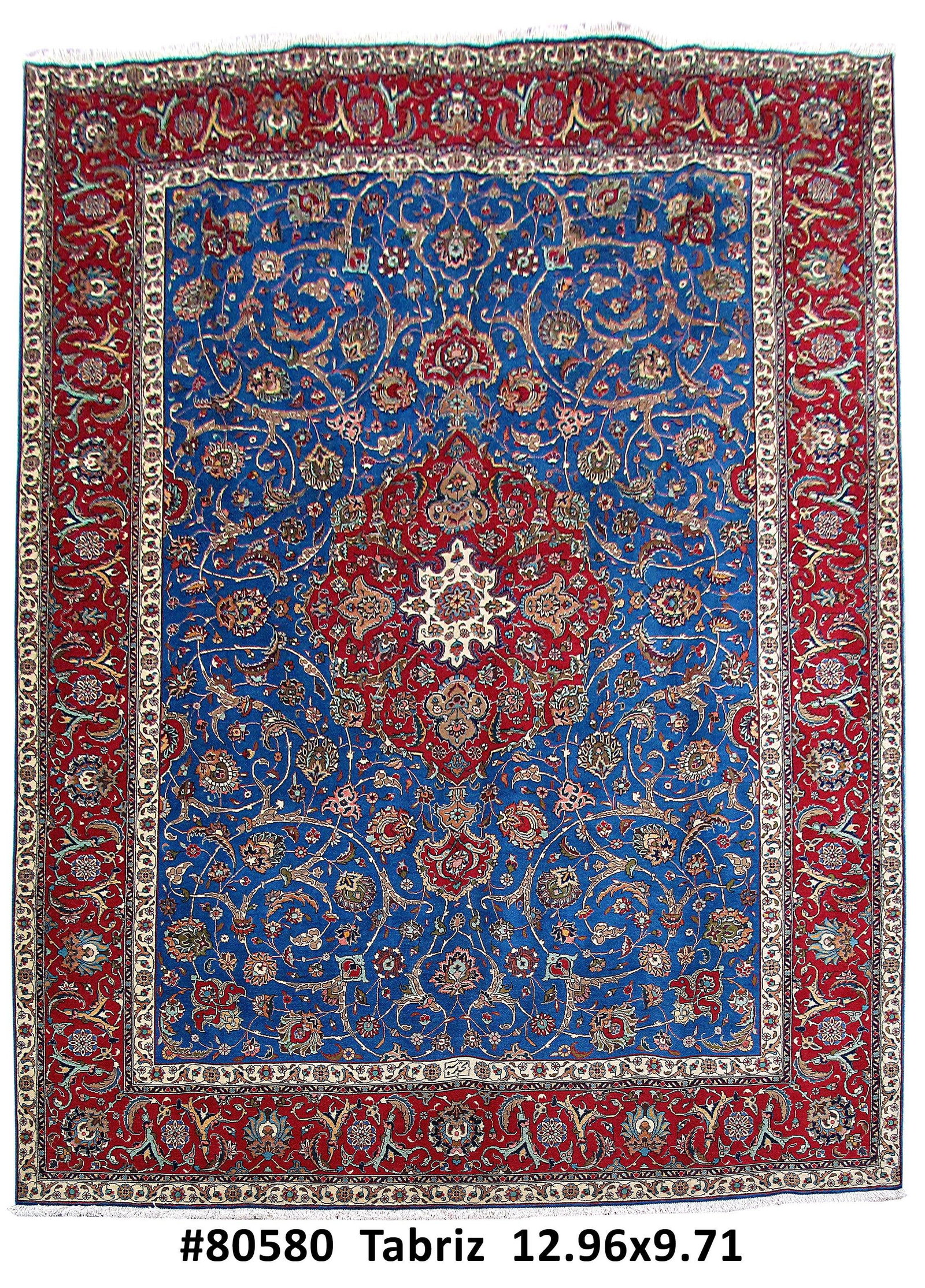 Handcrafted Persian Tabriz Rug 9'9 x 12'11 Turquoise Blue Red (1 of 6)