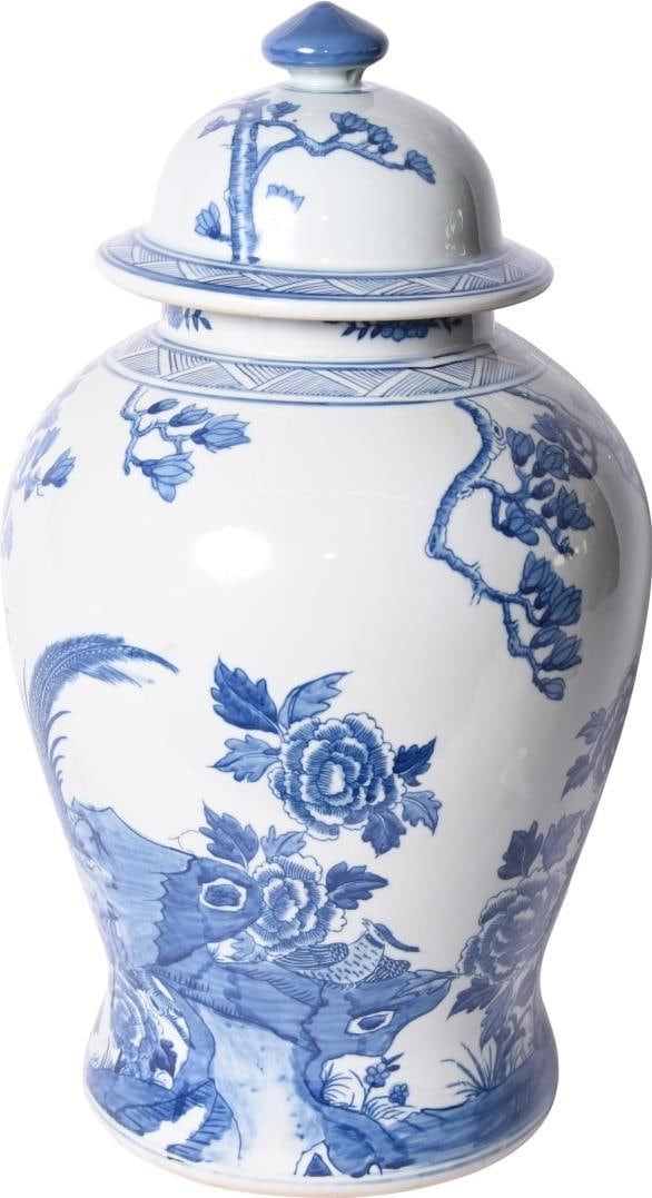 Handmade Chinoiserie Blue White Porcelain Temple Jar 20H 12W 12D (1 of 2)