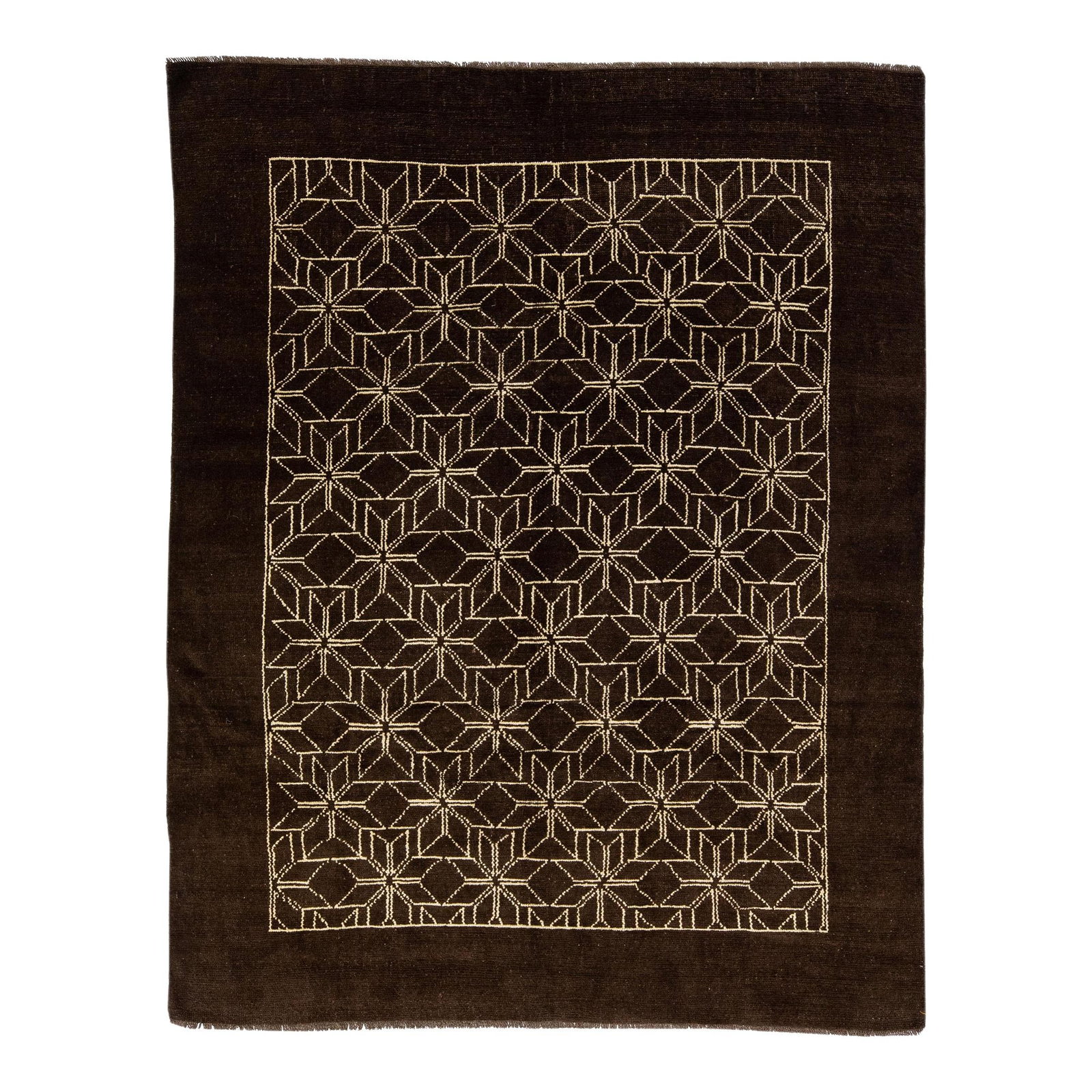 Handmade Dark Brown Geometric Moroccan Wool Rug 7' x 8'11": Handmade Dark Brown Geometric Moroccan Wool Rug 7' x 8'11" Enhance your living space with this stunning Moroccan-style handmade wool rug from our Northwest collection. Featuring a rich dark brown colo