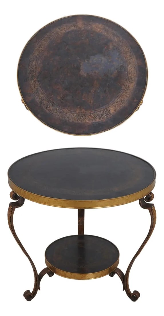 Etched Bronze Top Gueridon Table with Iron Scroll Legs in Empire Style (1 of 10)