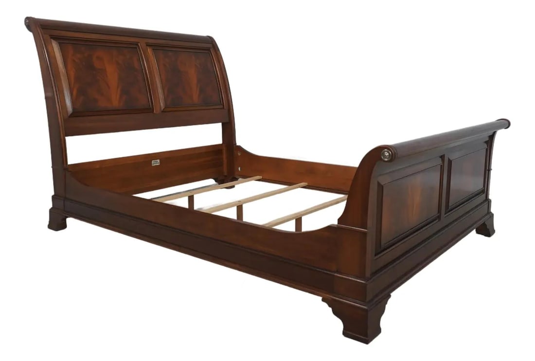 Mahogany Queen Sleigh Bed in Newport Style with Raised Panel Design (1 of 10)