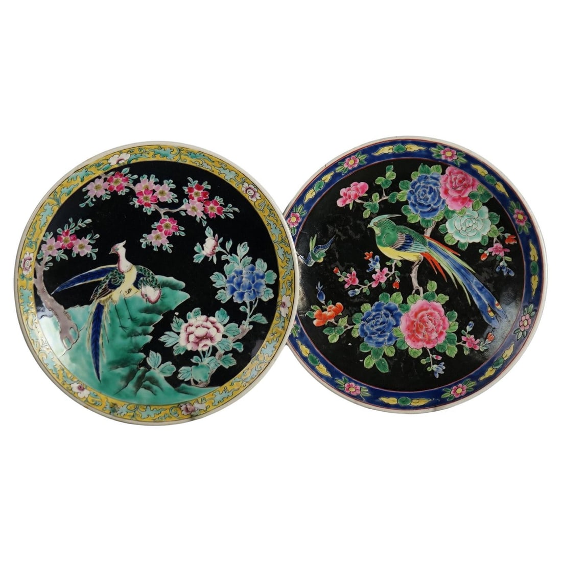 Set of 2 Antique Chinese Enameled Chargers with Birds C1920 (1 of 11)