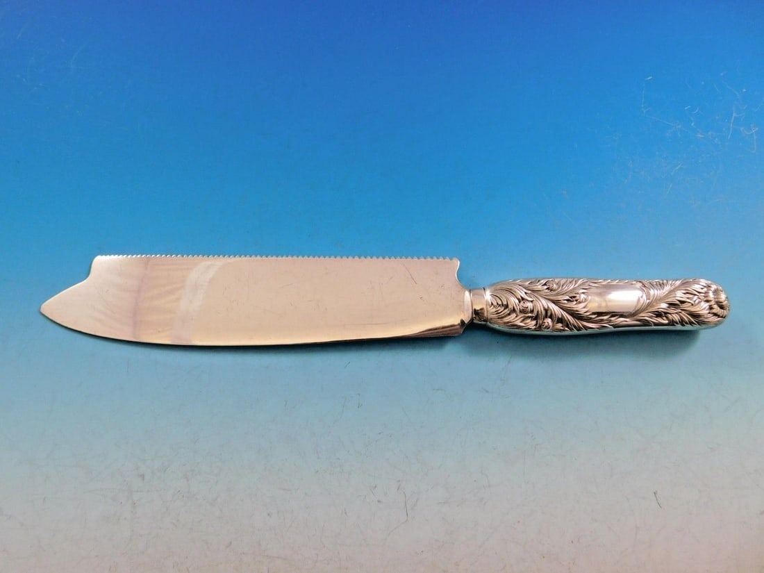 Sterling Silver Serrated Cake Saw Chrysanthemum Pattern by Tiffany 9 1/8 Inch (1 of 6)