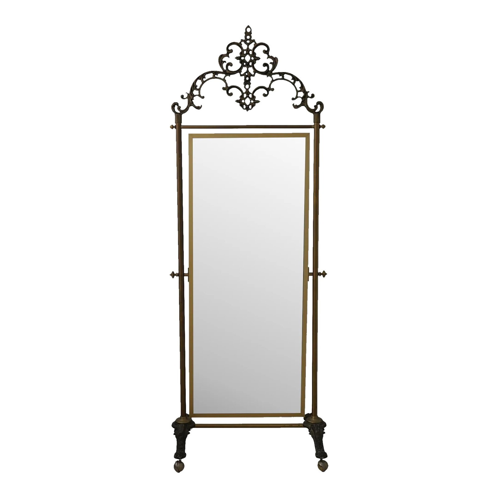 Elegant French Victorian Cheval Mirror Brass Iron Base 90" Tall (1 of 10)