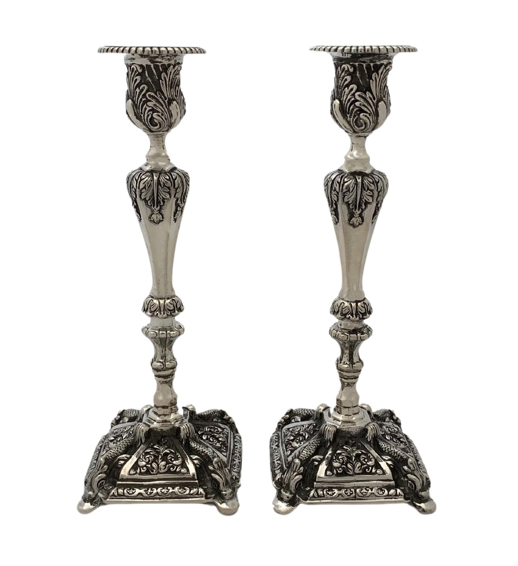 Antique Portuguese 925 Sterling Silver Handmade Leaf Candlesticks (1 of 4)