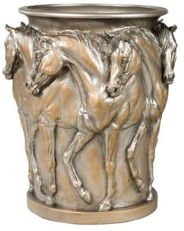 Equestrian Style Vase with Seven Prancing Horses 11.5" Ceramic Resin (1 of 1)