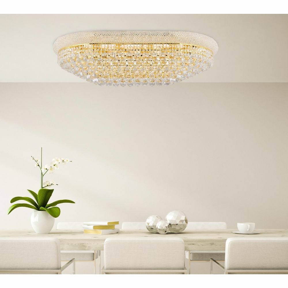 PRIMO 24-Light Gold Flush Mount Crystal Chandelier 40in Contemporary Ceiling Fixture (1 of 9)