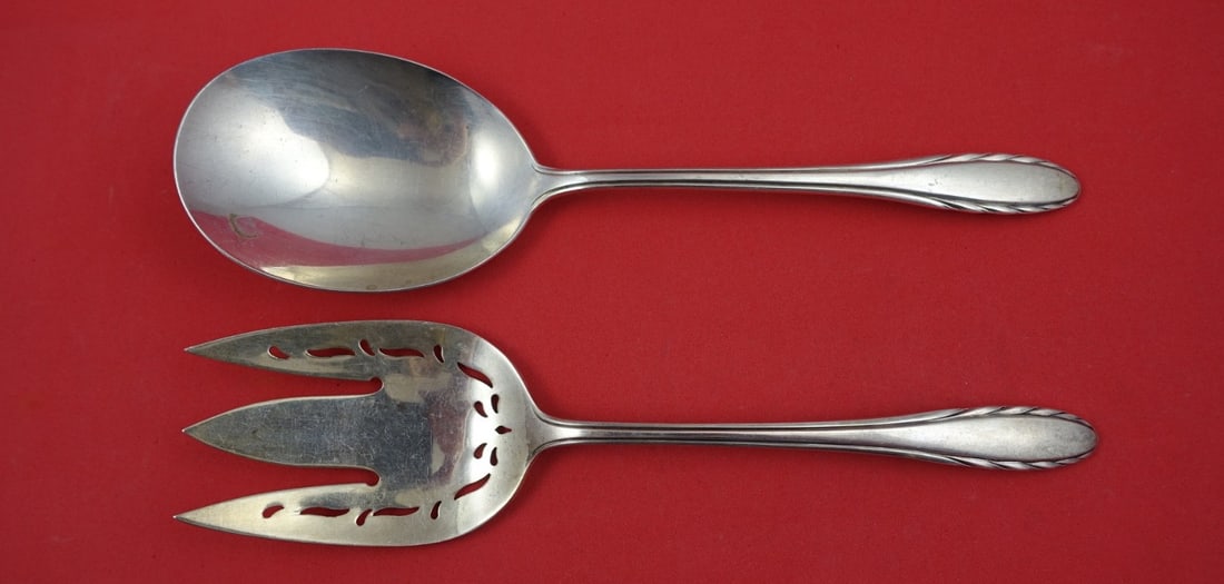 Sterling Silver Salad Server Set Lyric Pattern with 9 Inch Pierced Fork (1 of 2)