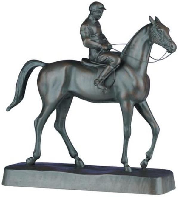 Hand-Cast Ebony Jockey Figure Equestrian Lodge Decor 10H (1 of 1)
