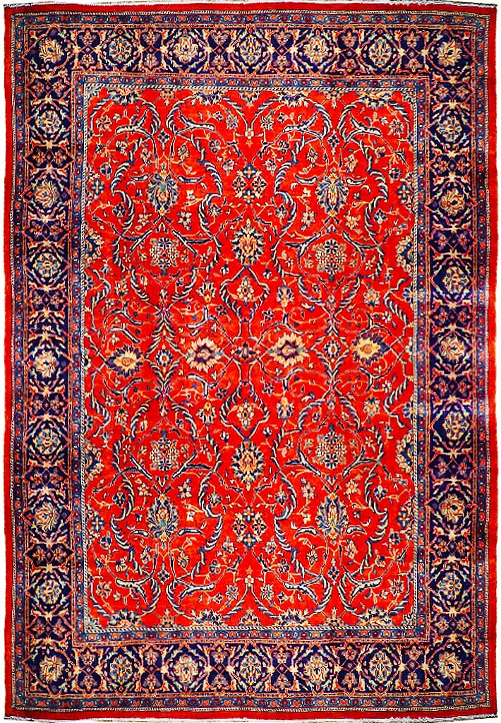 9'4 x 12'11 Semi Antique Tomato Red Shah Abbasi Tabriz Rug (1 of 6)
