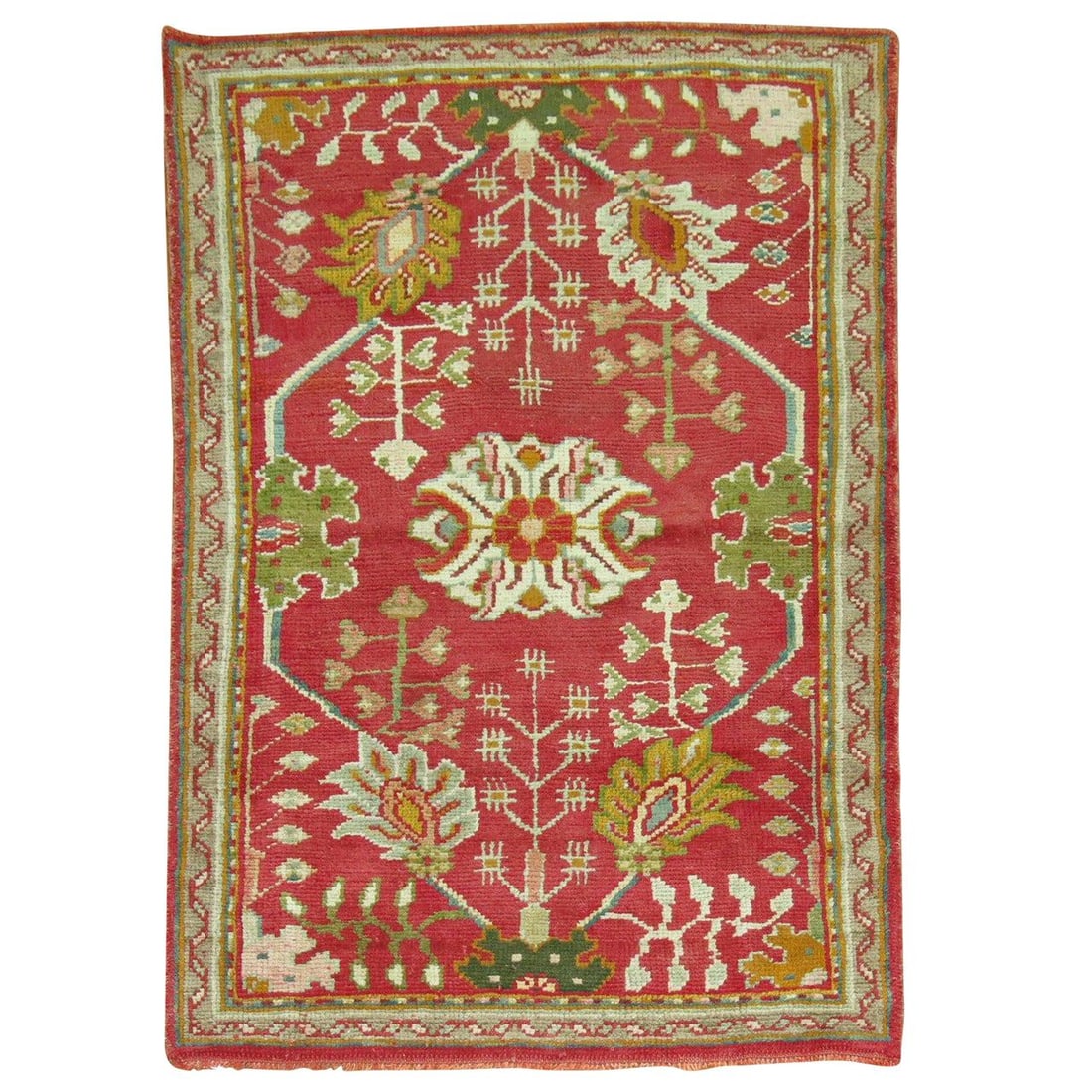 Bright Red Antique Turkish Oushak Carpet Wool Hand-Woven 39 x 60 (1 of 4)