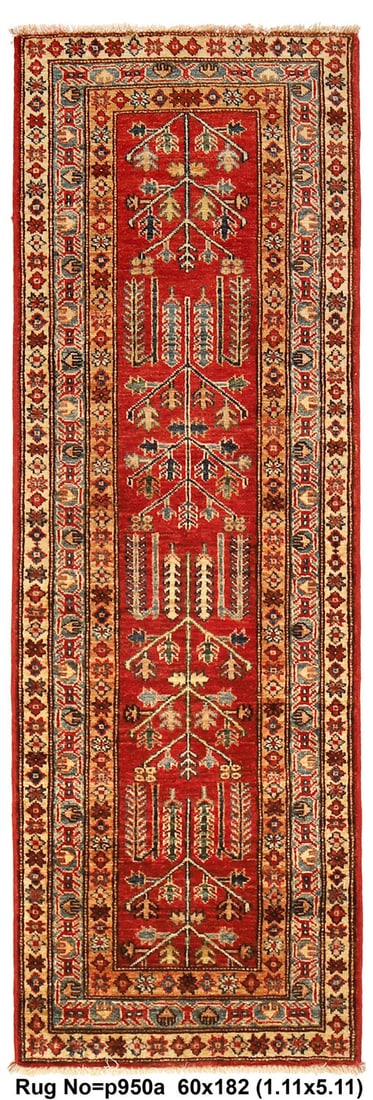 Handmade 2 x 6 Super Kazak Wool Runner Premium Silky Red Blue Green (1 of 8)