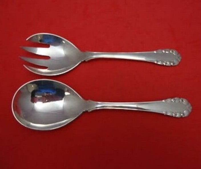 Georg Jensen Lily of the Valley Sterling Silver Salad Serving Set 2-Piece 7.5in (1 of 2)