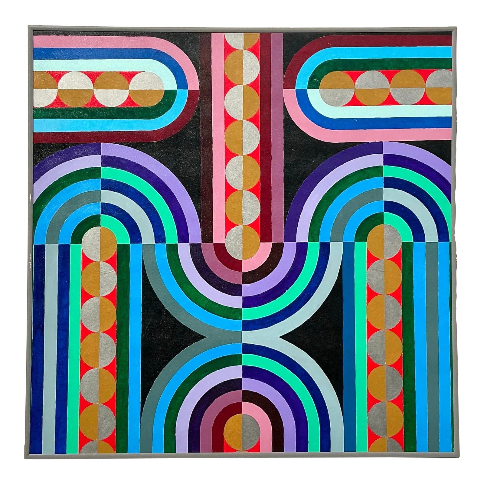 Vintage Boho Geometric Abstract Oil Painting 36.25" on Canvas (1 of 7)