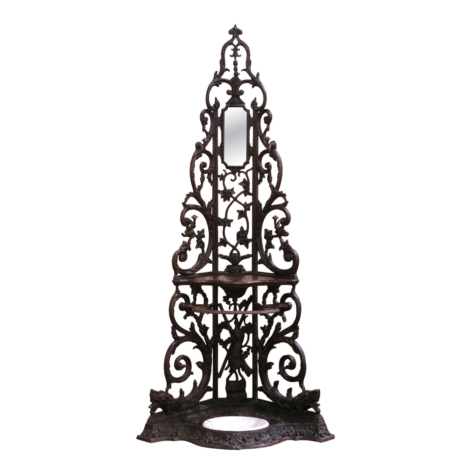 French Gothic Revival Iron Corner Hall Stand Attributed to Corneau Freres (1 of 16)