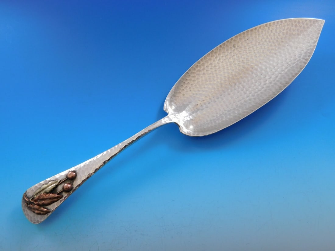 Gorham Applied Metals Sterling Silver Fish Server with Copper Berries and Gold Leaves: Gorham Applied Metals Sterling Silver Fish Server with Copper Berries and Gold Leaves This stunning fish server from Gorham, crafted in sterling silver, showcases the Applied Metals pattern and