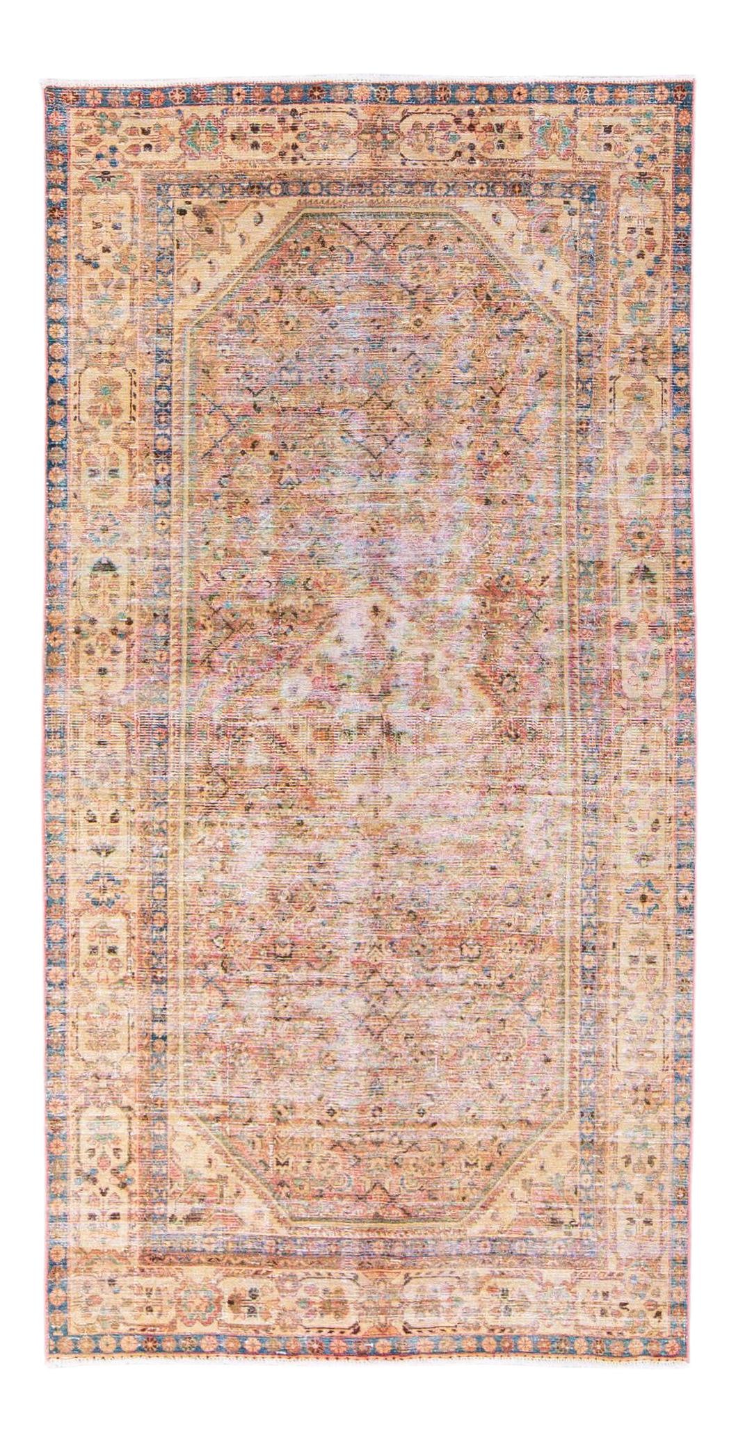 Vintage Malayer Persian Hand-Knotted Pink Wool Rug 5'1 x 10 Allover Design: Vintage Malayer Persian Hand-Knotted Pink Wool Rug 5'1 x 10 Allover Design This exquisite vintage Malayer rug features a hand-knotted construction with a soft pink field, beautifully accented by geome