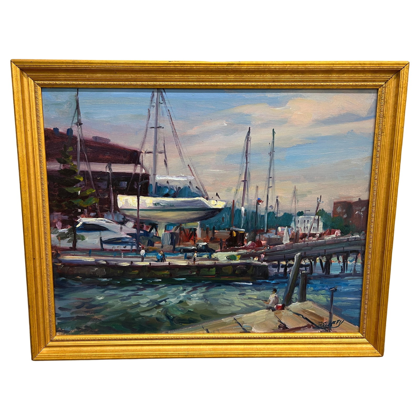 Robert Duffy Oil Painting Harbor Fisherman Newport Modern 20th Century (1 of 6)
