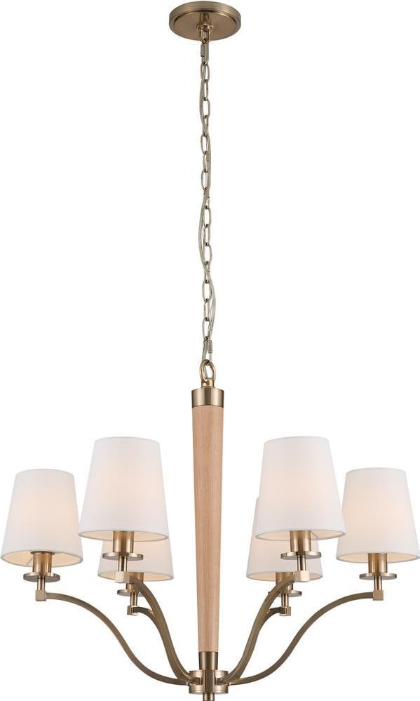 Kalco Curva 6-Light Brass and Wood Bowl Chandelier (1 of 1)