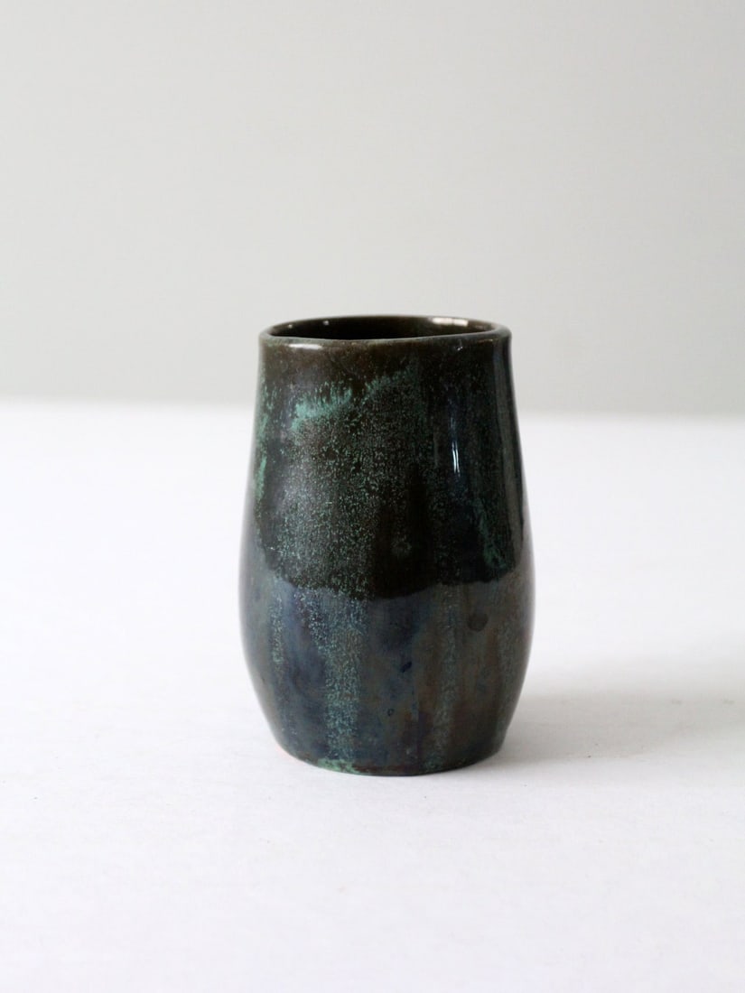 Handcrafted Vintage Studio Pottery Vase Rustic Dark Glaze (1 of 9)