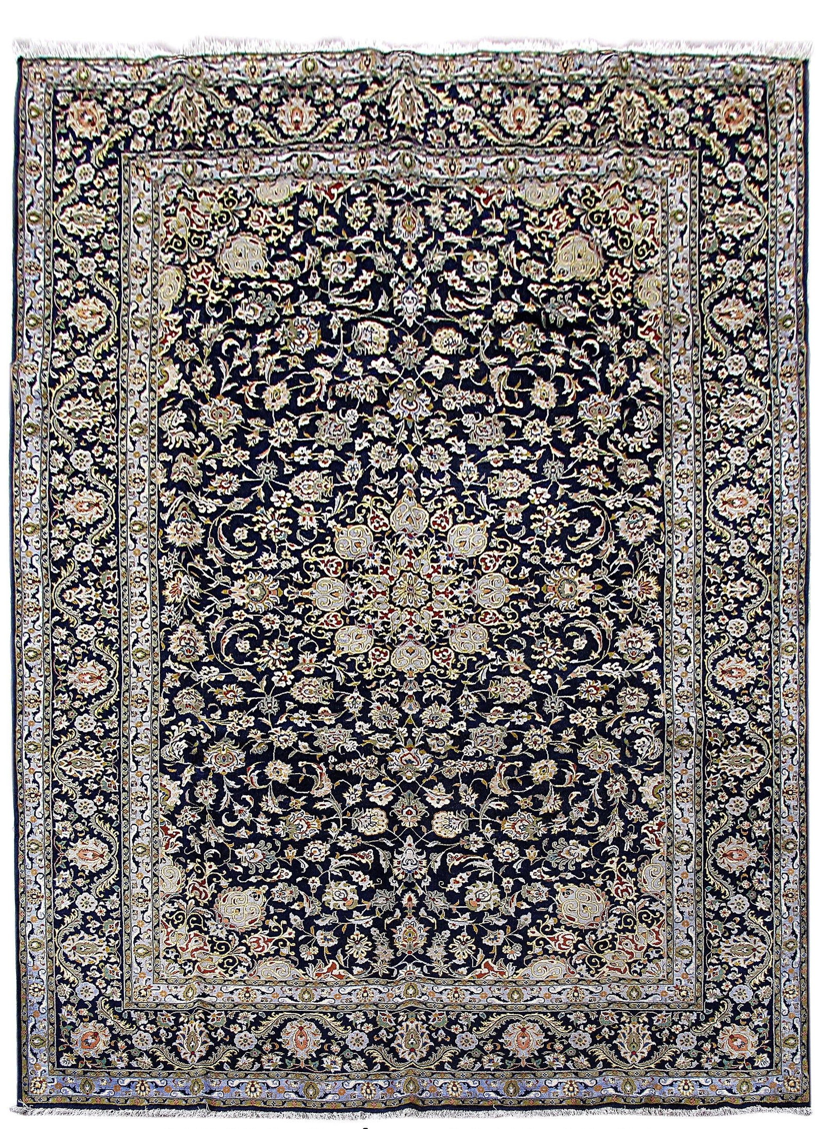 10'2" x 14'9" Handmade Persian Kashan Rug Navy Blue Wool: 10'2" x 14'9" Handmade Persian Kashan Rug Navy Blue Wool Free continental US Shipping Elevate your home decor with this exquisite 10' 2" x 14' 9" Quality Persian Kashan Rug in a rich navy blue hue. Ha