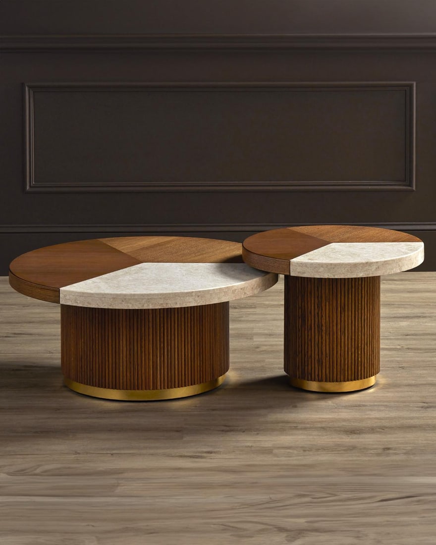 Currey Dakota Marble Cocktail Table Morel Brown Brass Finish (1 of 6)