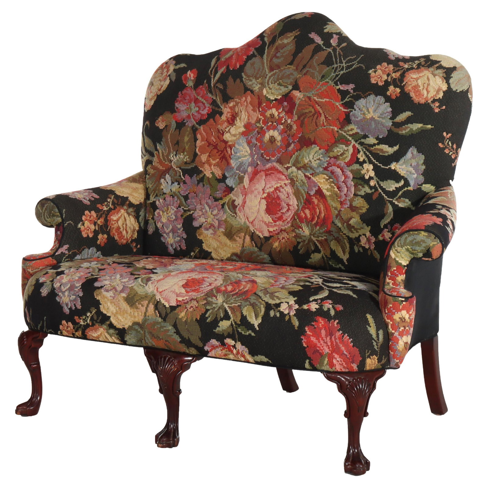 Mahogany Tall Back Settee With Floral Tapestry Upholstery Circa 1930 (1 of 15)