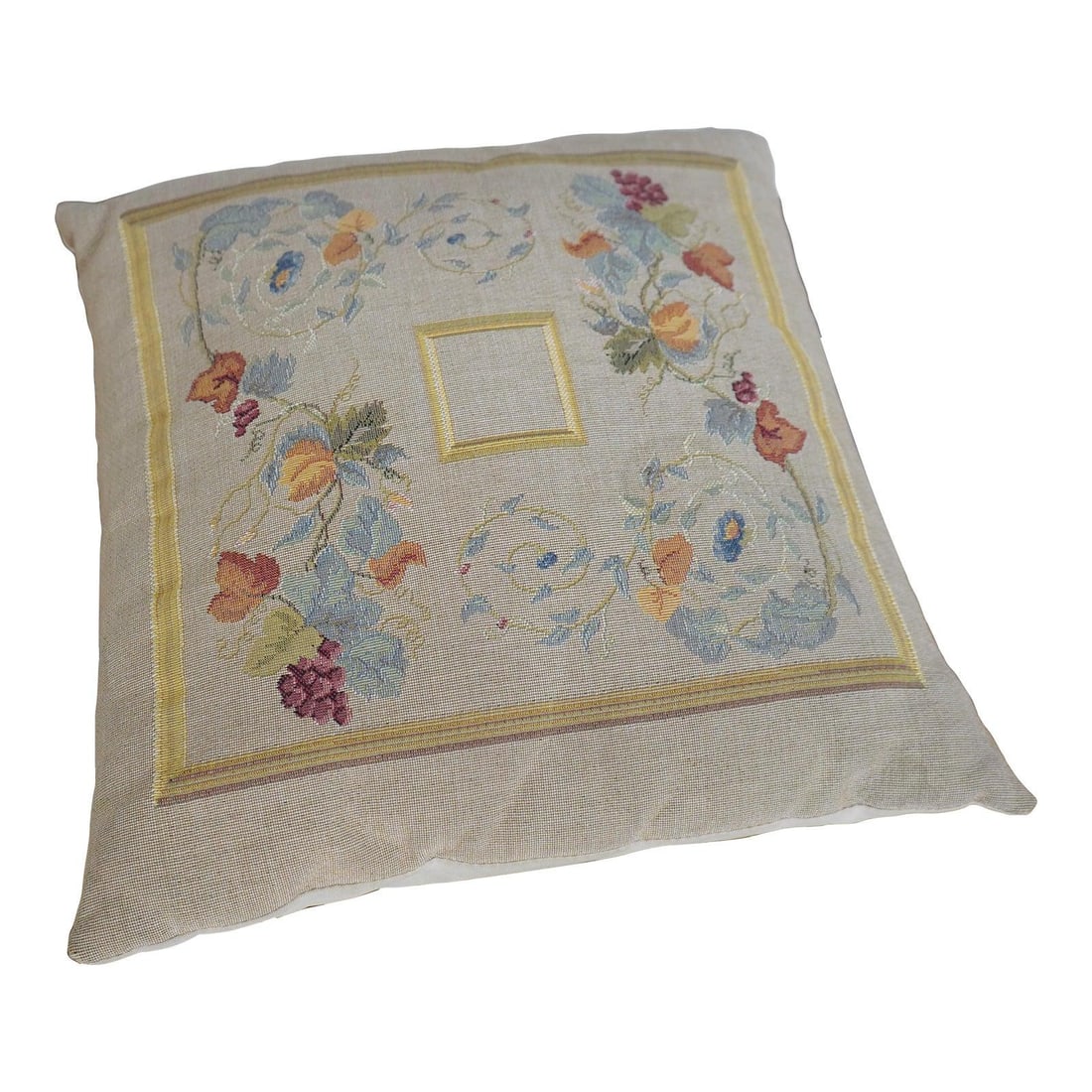 Vintage Goblys French Pettipoint Decorative Pillow 18x18 Tan (1 of 7)