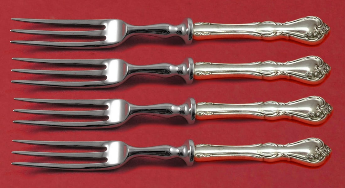 Reed and Barton Rose Cascade Sterling Silver Fruit Fork Set 4-piece 6 inch (1 of 2)