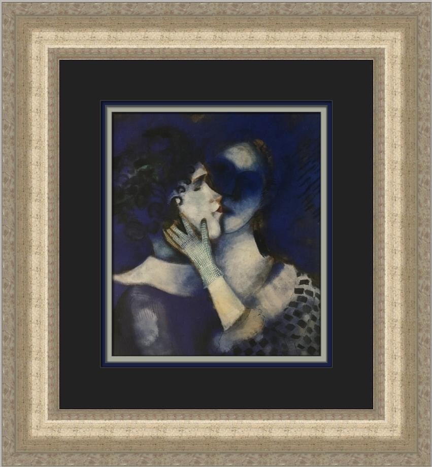 Marc Chagall Lovers in Blue Custom Framed Art Print 1988 (1 of 2)