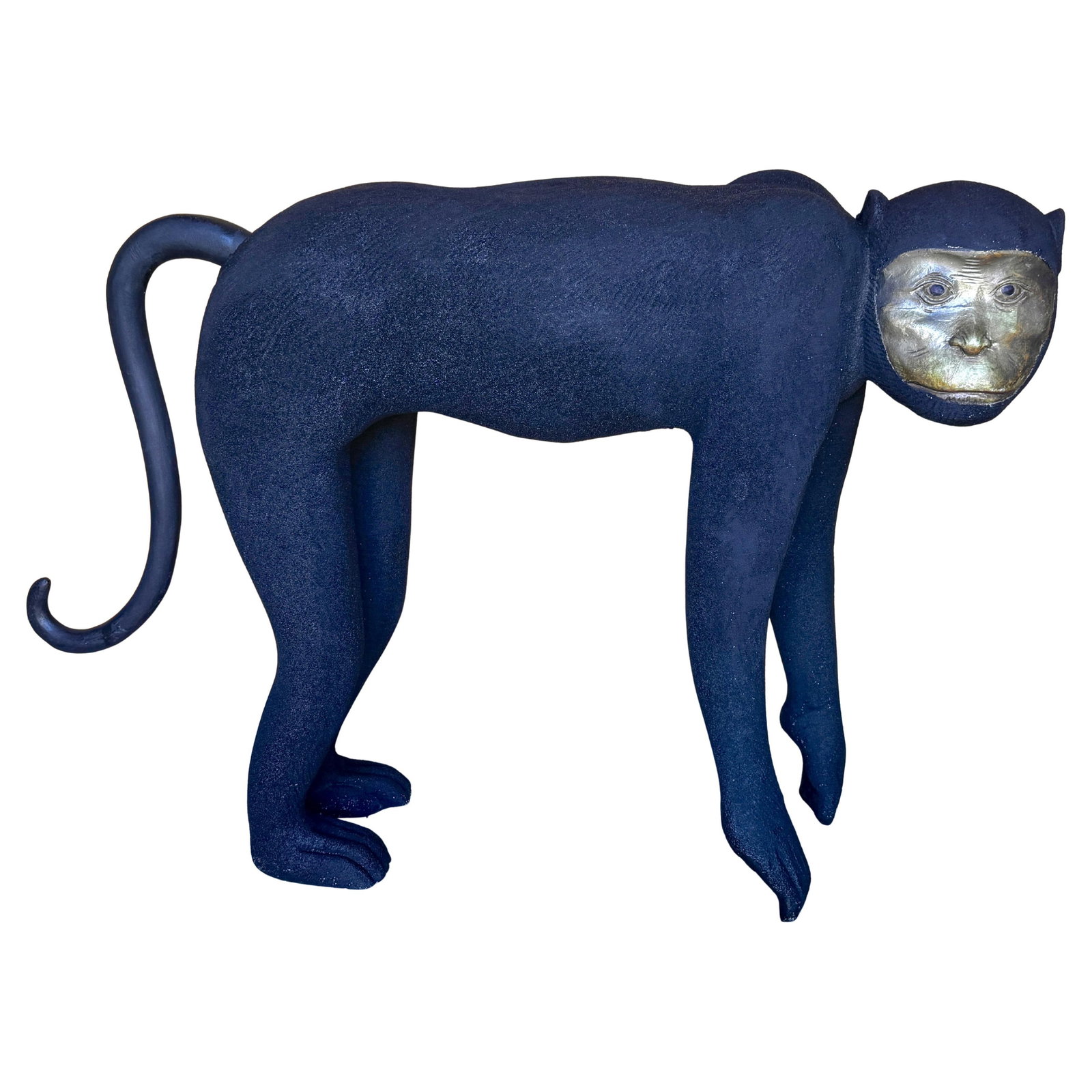 Large 1980s Black Gold Crouching Monkey Sculpture Modern Art: Large 1980s Black Gold Crouching Monkey Sculpture Modern Art This large 1980s Crouching Monkey Sculpture in black and gold is a remarkable representation of Pop Art, showcasing a blend of playfulness