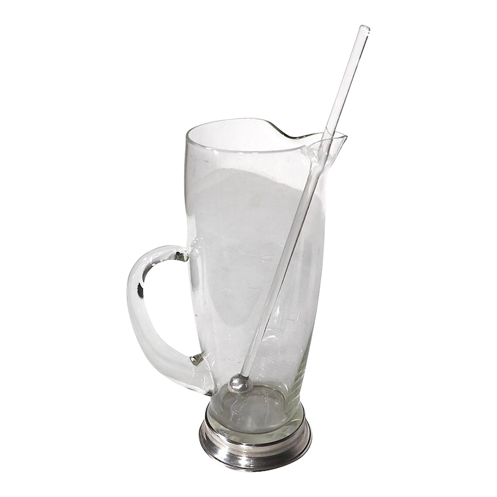 Chic Mid Century Glass Cocktail Pitcher with Sterling Rim and Stir Stick (1 of 6)