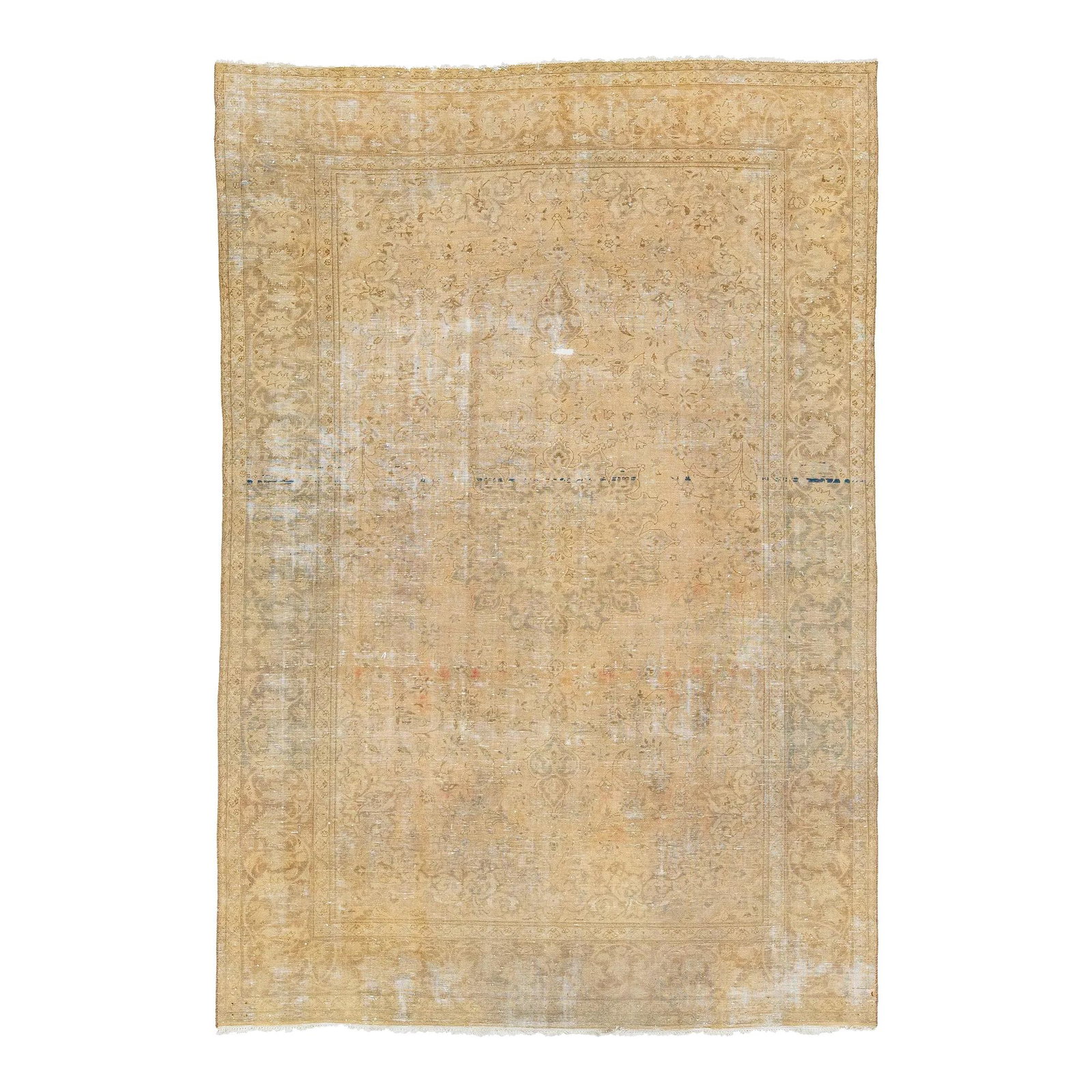 Handmade Vintage Mahal Beige Wool Rug 7' x 10'6' Medallion Motif: Handmade Vintage Mahal Beige Wool Rug 7' x 10'6' Medallion Motif This exquisite Vintage Mahal hand-knotted wool rug features a stunning beige field adorned with intricate floral motifs in gray and bro