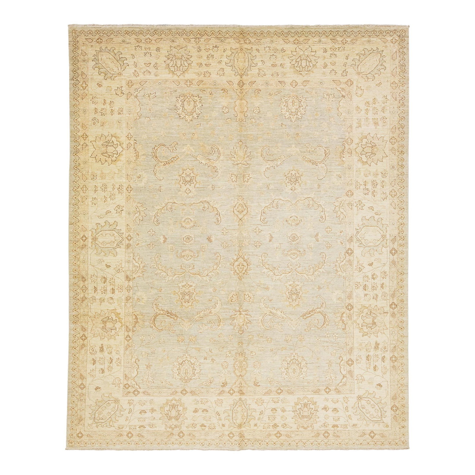 Contemporary Handmade Peshawar Wool Rug 8'1 x 10'1 Beige Gray Floral Design: Contemporary Handmade Peshawar Wool Rug 8'1 x 10'1 Beige Gray Floral Design Enhance your space with this stunning modern Peshawar wool rug, featuring a sophisticated gray background adorned with elega