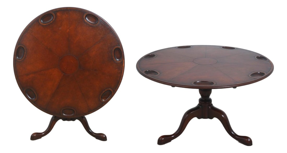 Mahogany Tilt-Top Games Table With Tooled Leather Surface By Kittinger (1 of 10)