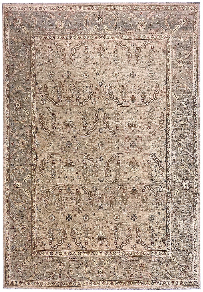 10 x 15 Quality Cobi Peshawar Ziglar Rug Sage Gold Hand-Knotted (1 of 11)