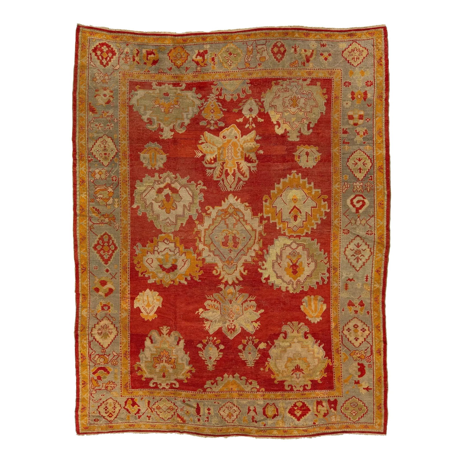 Handmade Turkish Oushak Antique Wool Rug Red Floral Design 10'4 x 13'3 (1 of 10)