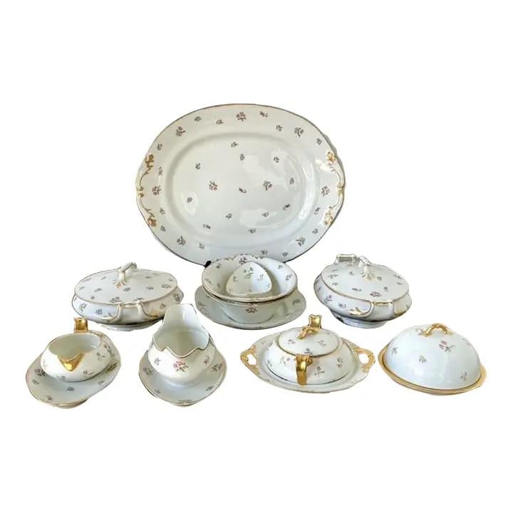 Regency Limoges Porcelain Floral 8-Piece French Serving Set with Gold Accents (1 of 10)