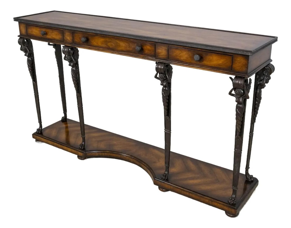 Theodore Alexander Mahogany Console Table with Figural Bronze Legs (1 of 10)