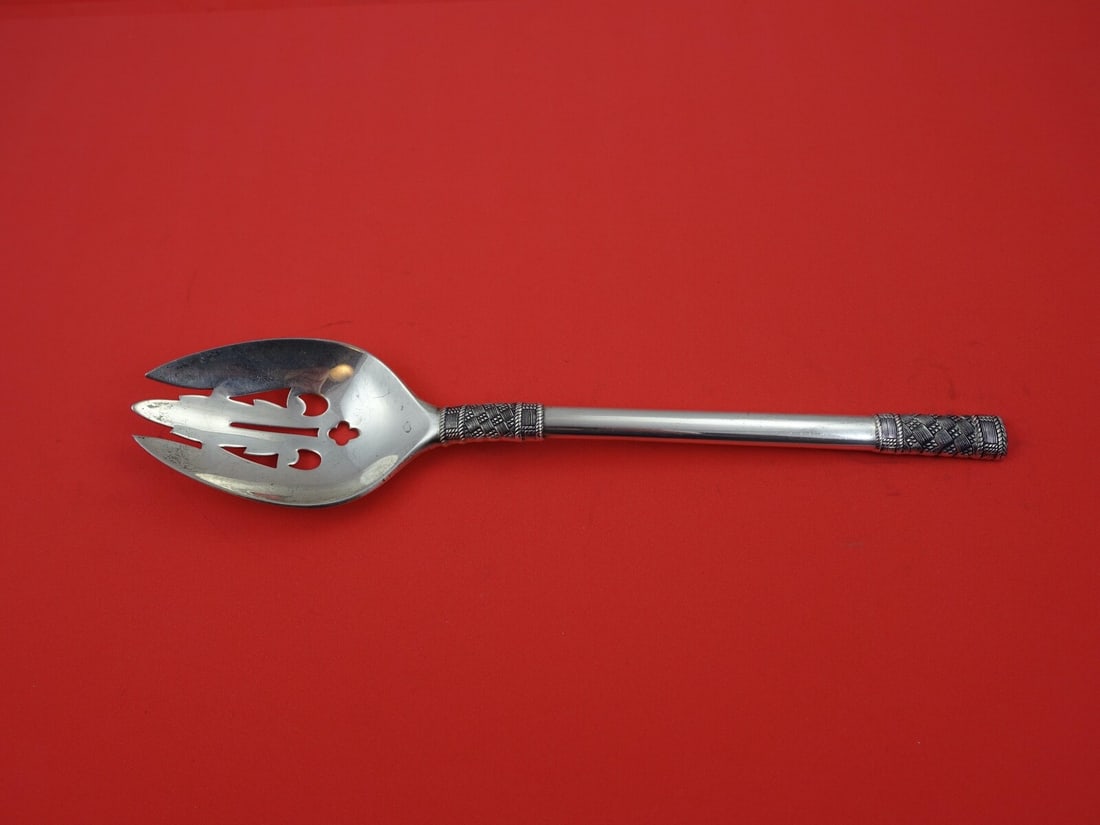 Wallace Aegean Weave Plain Sterling Silver Pierced Serving Spoon 8 7/8 inches (1 of 2)