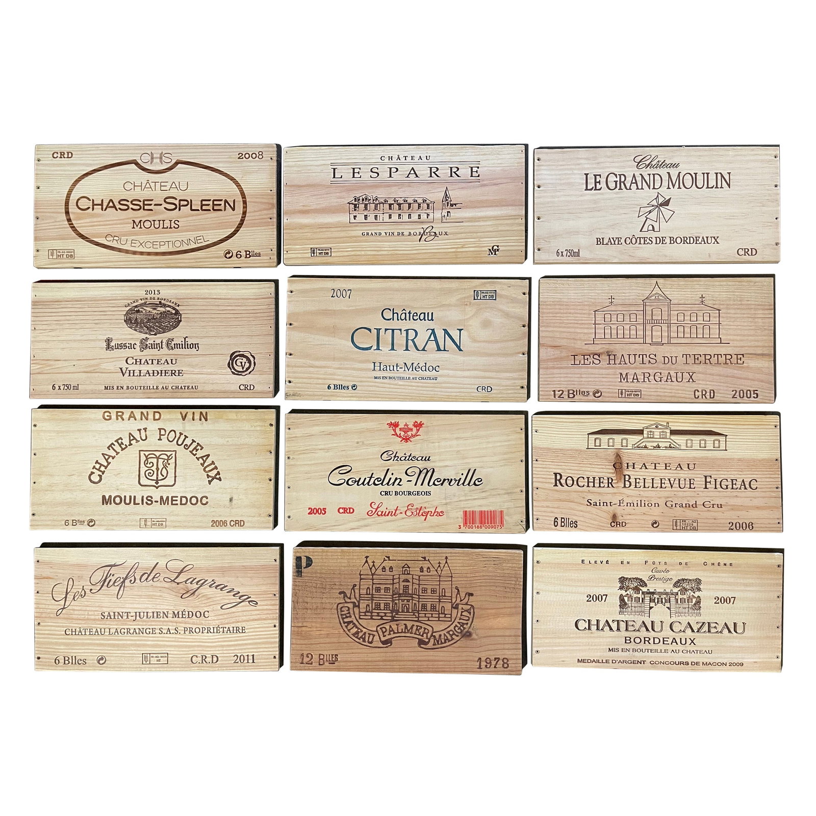 Vintage French Wooden Wine Crate Labels Set of 12 Bordeaux Chateau (1 of 11)