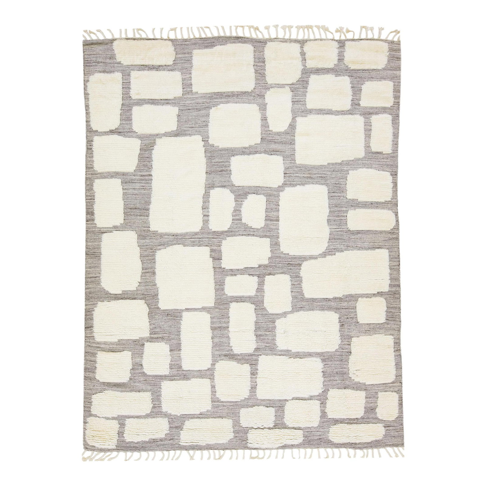 Handmade Moroccan Style Wool Rug 8' x 10' Gray Ivory Motif: Handmade Moroccan Style Wool Rug 8' x 10' Gray Ivory Motif Elevate your space with this exquisite handmade Moroccan style modern wool rug. Featuring a contemporary pattern in soothing ivory hues set a