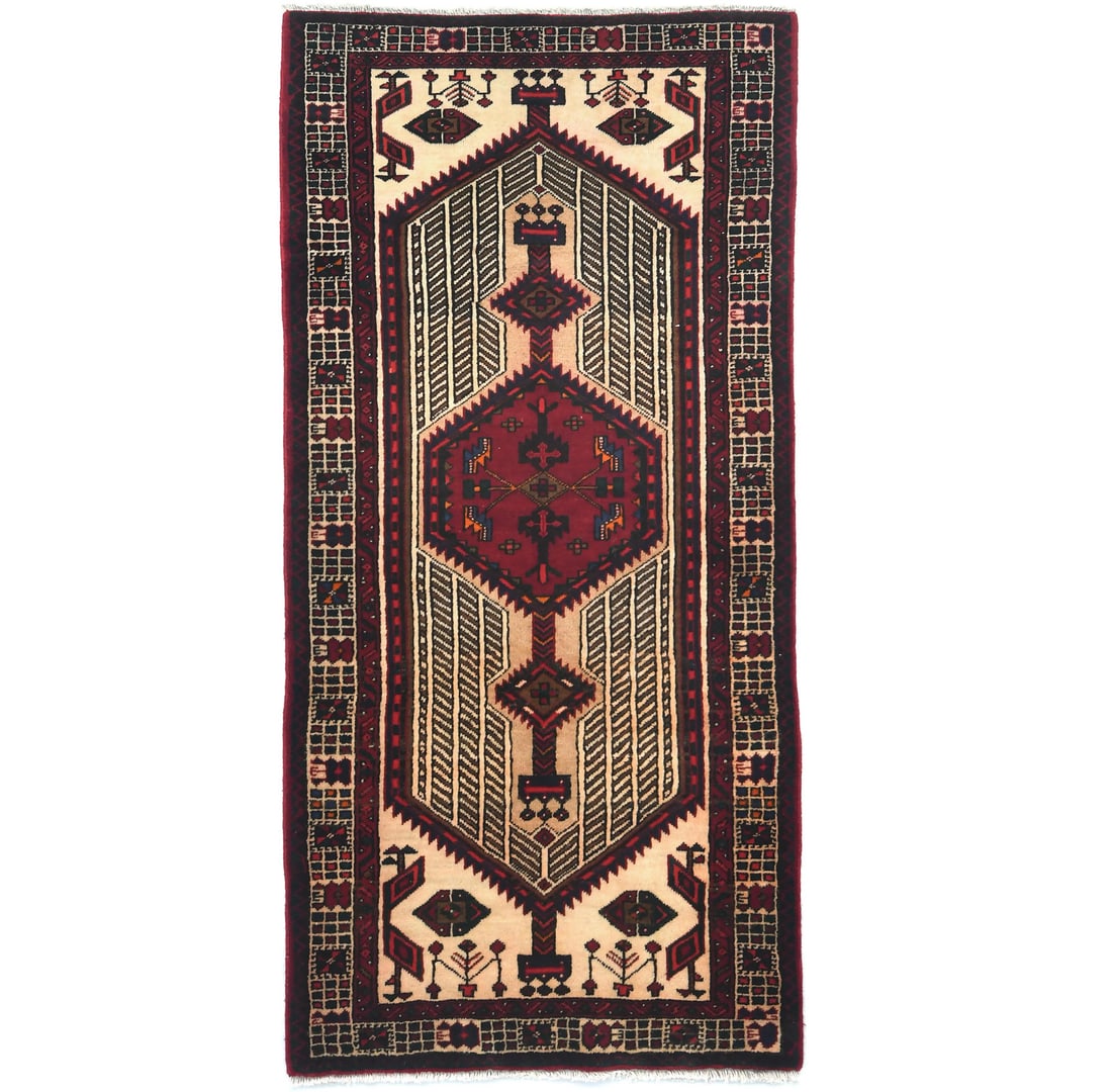 Handmade Vintage Tribal Wool Area Rug 3'2 x 6'10 Geometric Design: Handmade Vintage Tribal Wool Area Rug 3'2 x 6'10 Geometric Design Discover the charm of this Handmade Tribal Design Wool Oriental Rug, perfect for adding a touch of vintage flair to your home decor. M